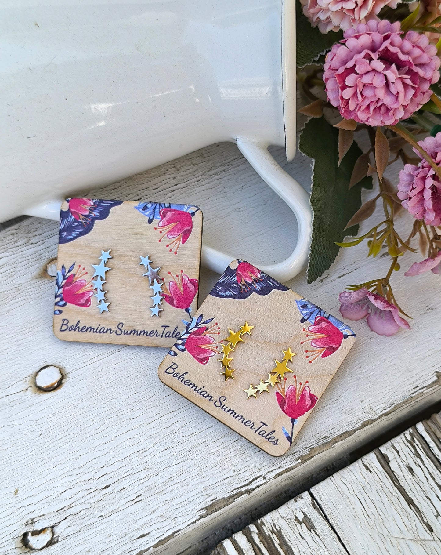 Silver Star Earrings, Shooting Star Ear Climbers, Celestial Jewelry Gift For Sister