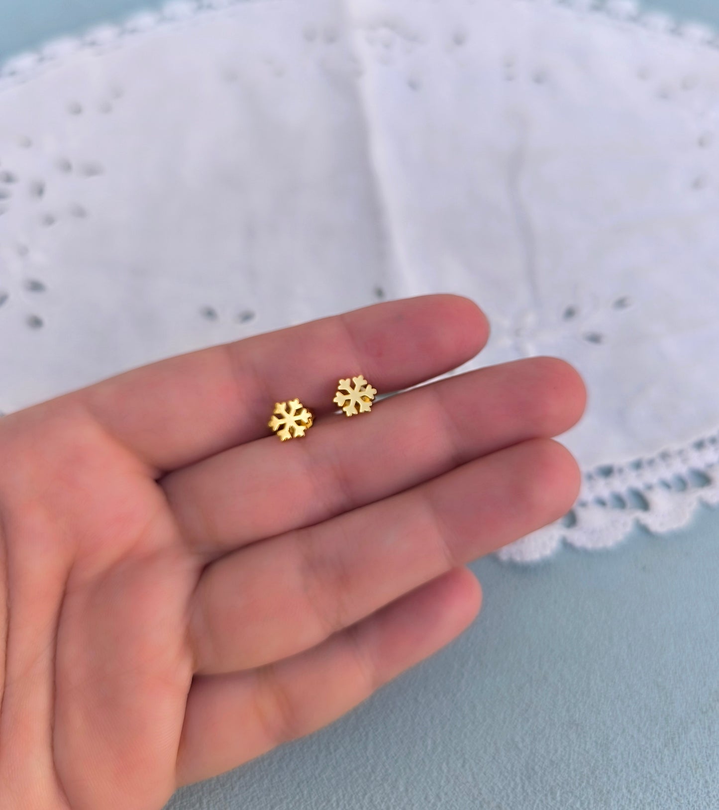 Tiny Snowflake Stud Earrings, Dainty Winter Wonderland Silver Studs
