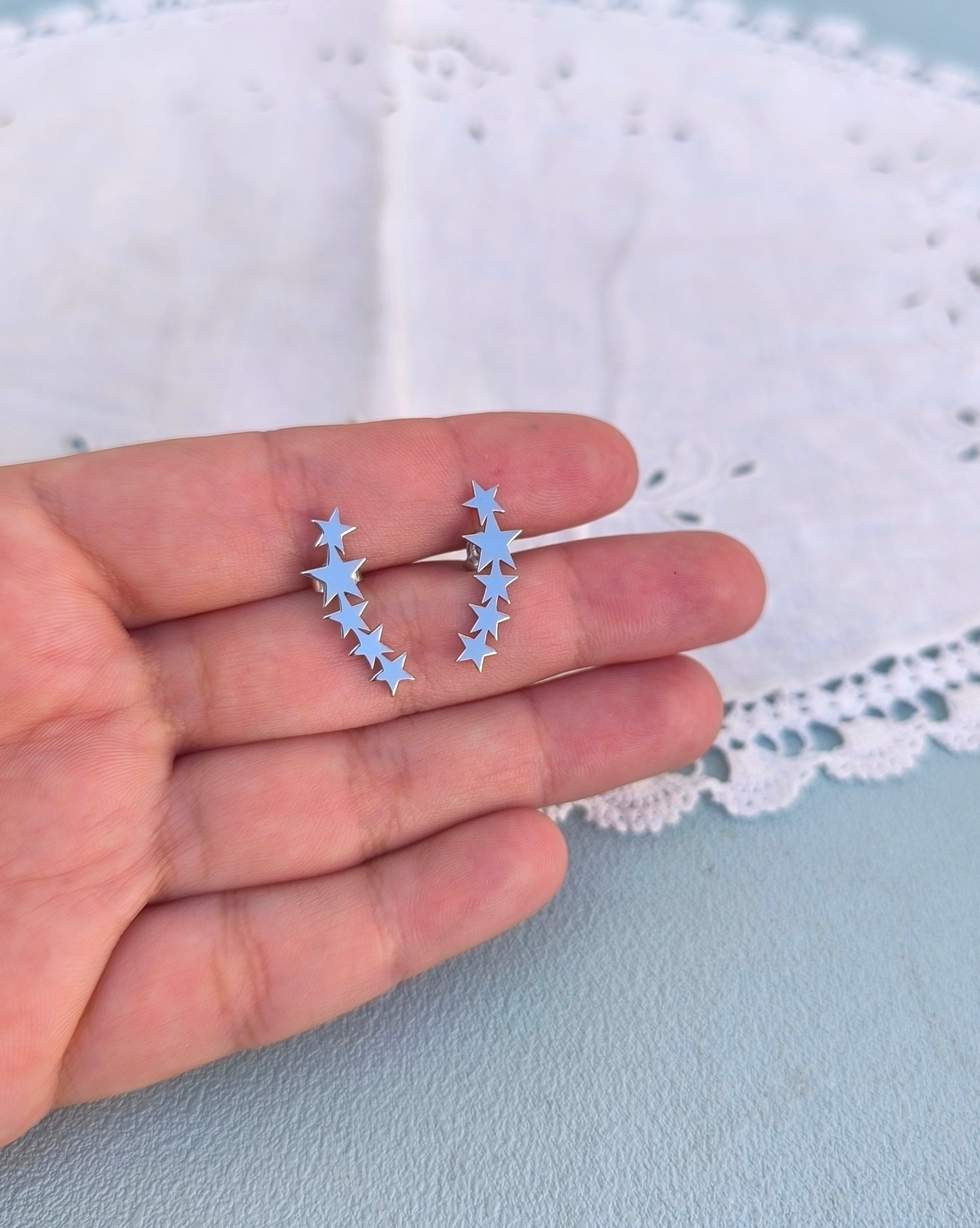 Silver Star Earrings, Shooting Star Ear Climbers, Celestial Jewelry Gift For Sister