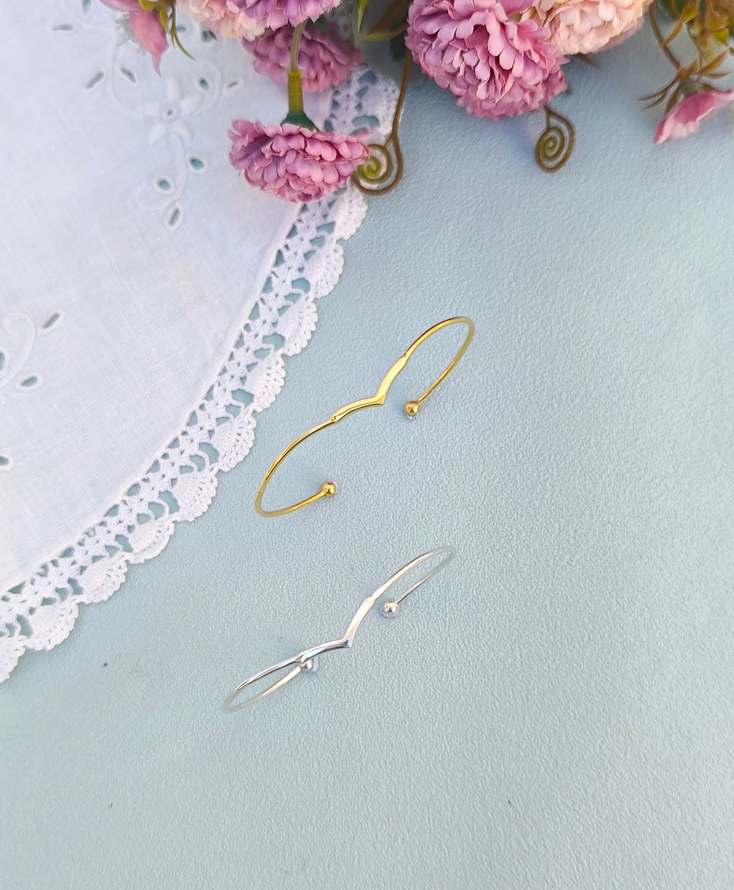 Minimal Silver Bracelet, V Shaped Thin Bangle Bracelet,"Warrior" Bracelet