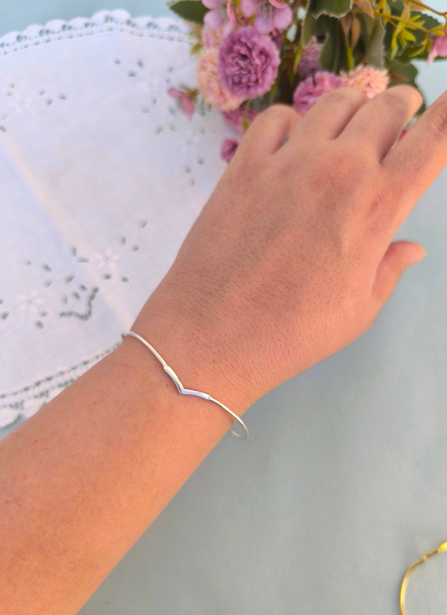 Minimal Silver Bracelet, V Shaped Thin Bangle Bracelet,"Warrior" Bracelet
