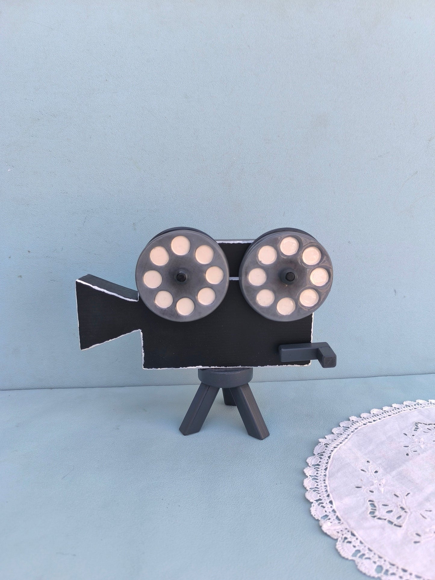 Vintage Film Movie Camera Coasters Holder with Set of 4 Ceramic Film Coasters, Filmmaker Gift Idea