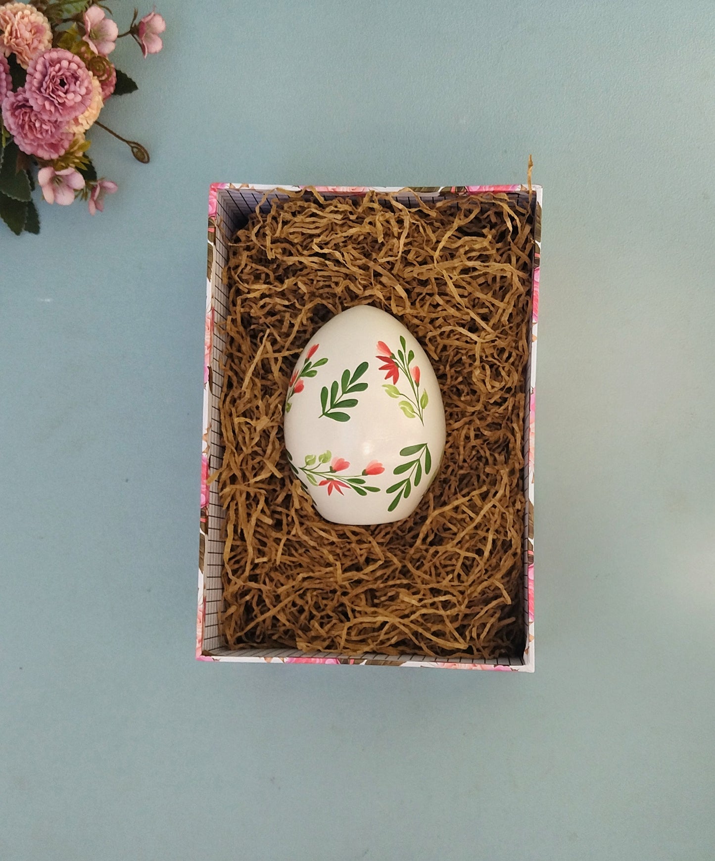 Handmade Ceramic Easter Egg With Flower Bouquets