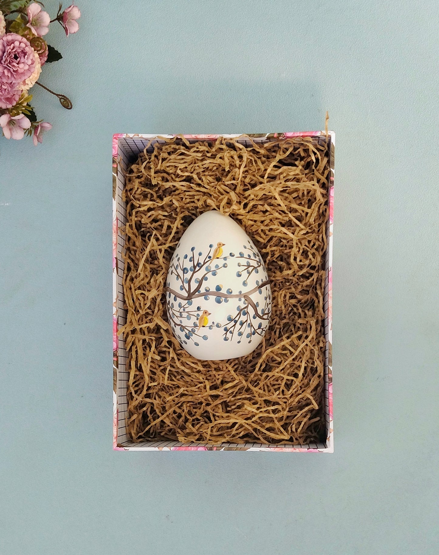 Ceramic Easter Egg With Birds On Branches