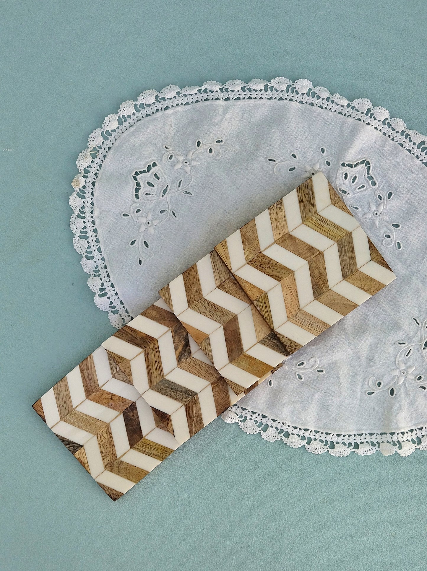 Bamboo And Mother Of Pearls Drink Coasters, Square Wooden Coasters, Set 2 Or 4