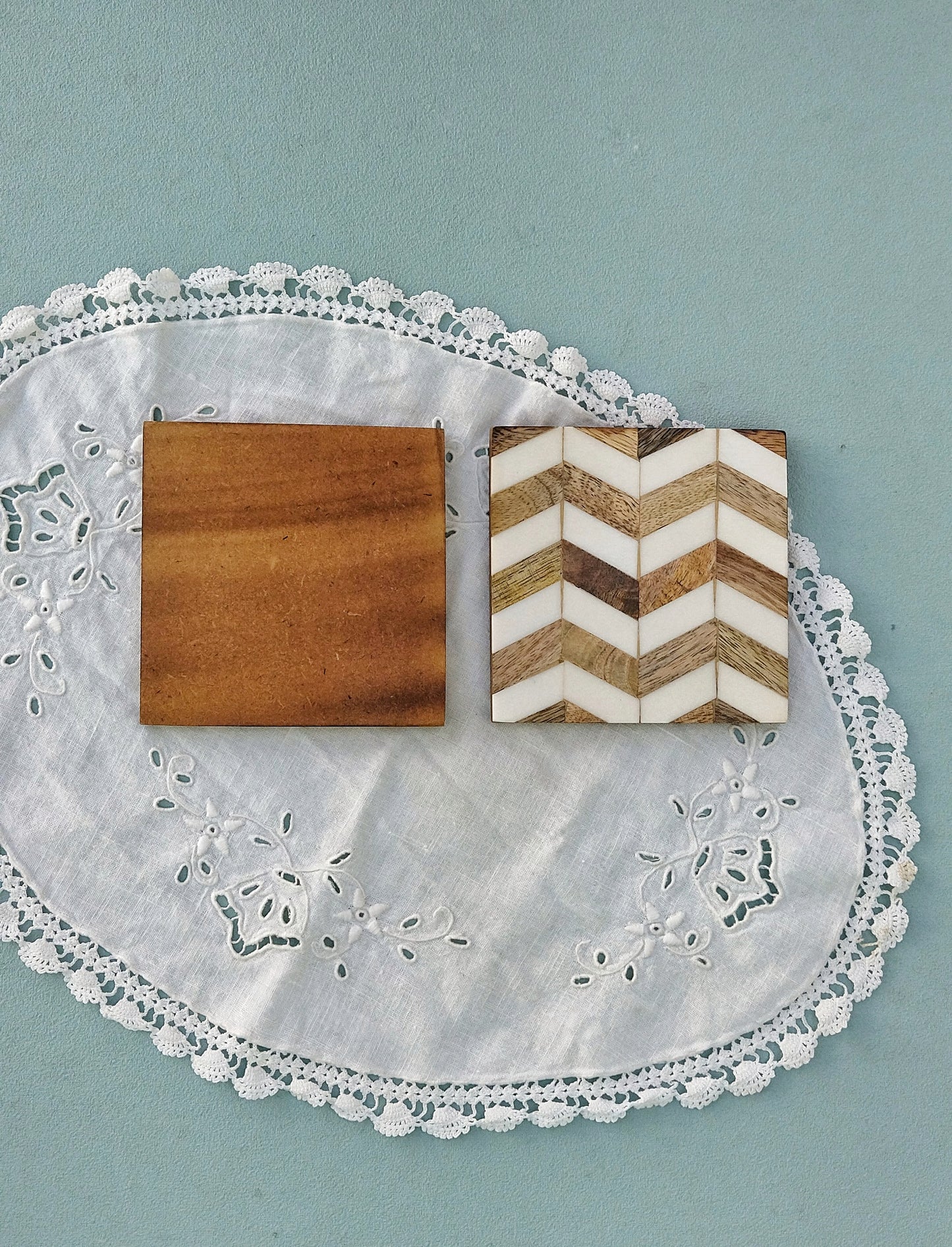 Bamboo And Mother Of Pearls Drink Coasters, Square Wooden Coasters, Set 2 Or 4