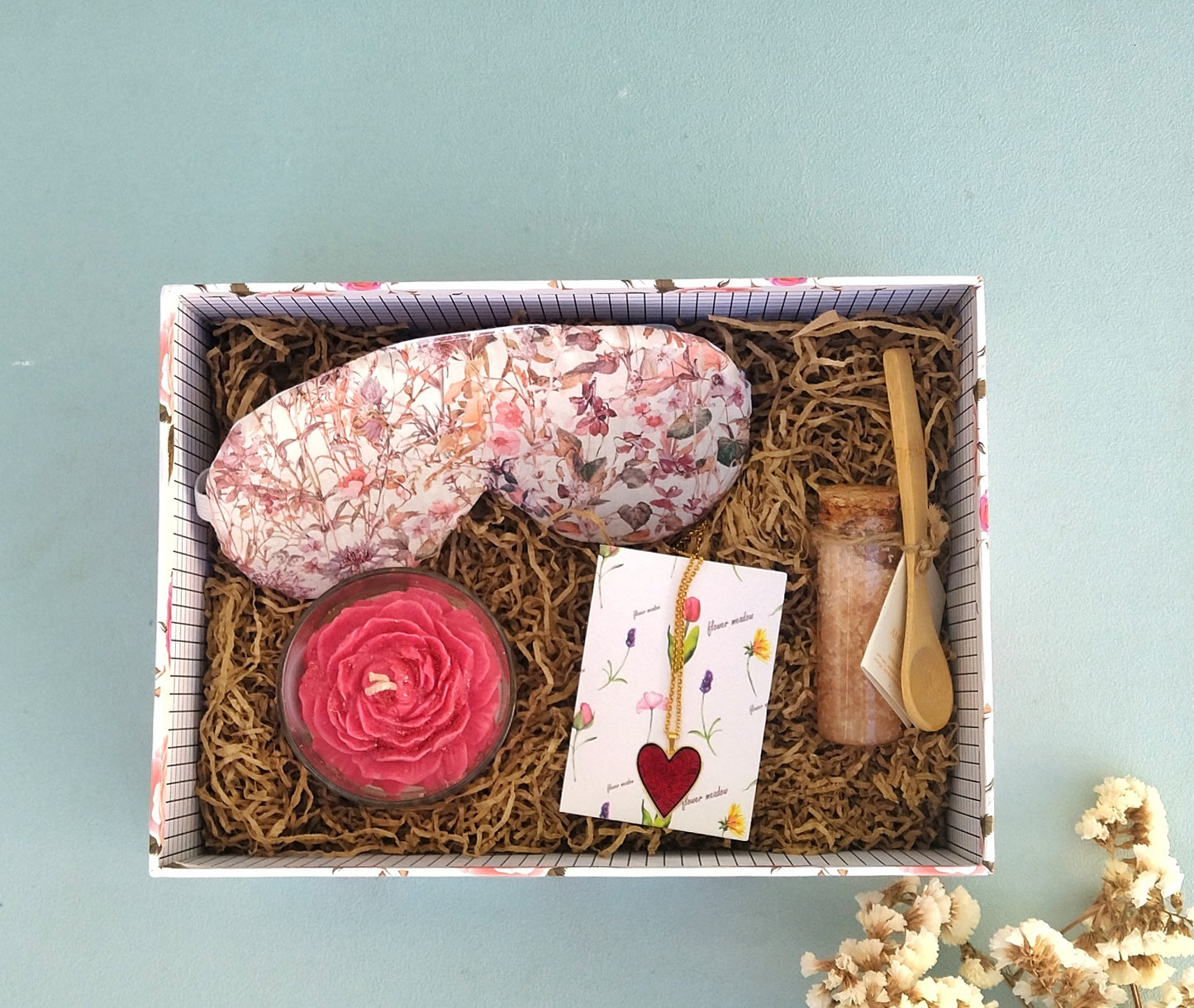 Spa Gift Box, Self Care Kit For Best Friend, Soy Candle / Eye Sleep Mask / Bath Salts And Mom Charm Necklace