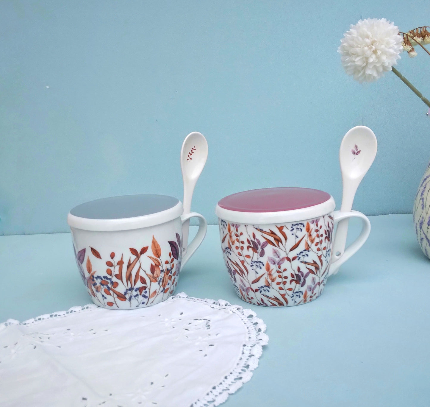 Cereal Bowl With Handle, Ceramic Soup Mug, Large Coffee Mug With Lid