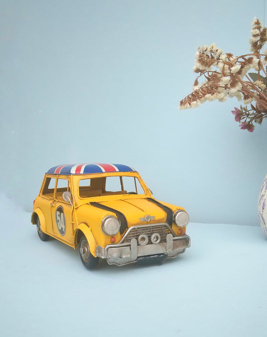 Retro Mini Cooper, Miniature Metal Car With English Flag, Gift Idea For Car Mechanic