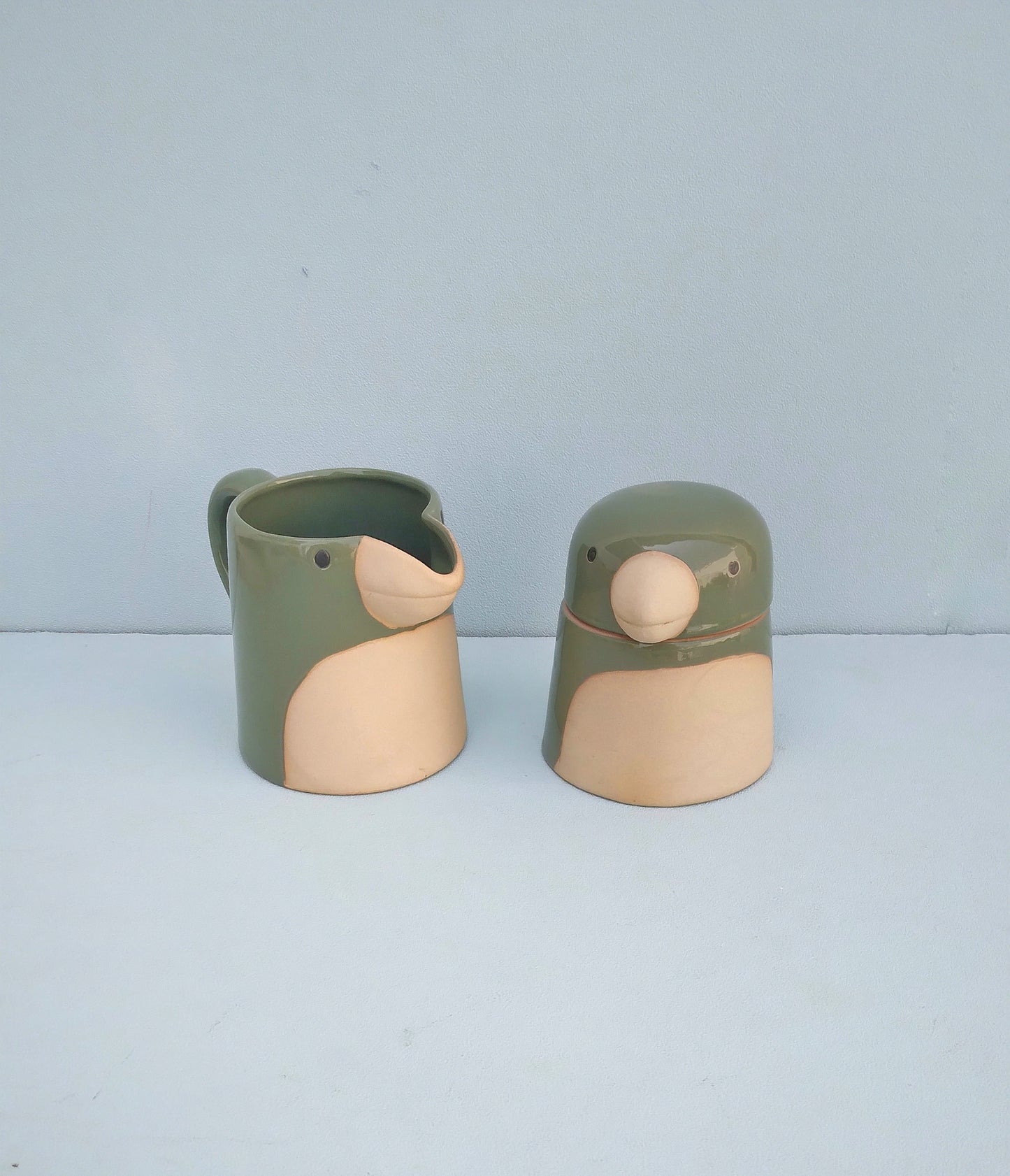 Bird Ceramic Creamer Set, Handmade Ceramic Milk Jug And Sugar Bowl, Silly Bird Breakfast Set