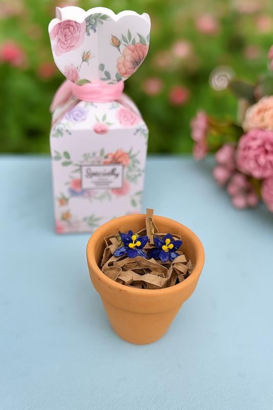 Blooming Pots, 3D Flower Stud Earrings in Silver with Mini Ceramic Pot, Handmade Floral Jewelry Gift for Her