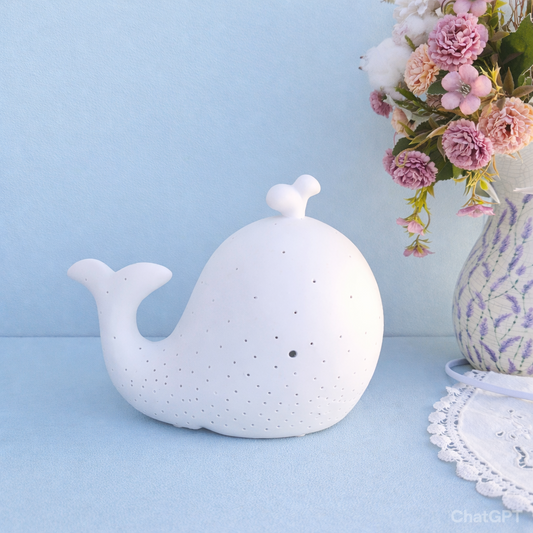 Whale Porcelain Table Lamp, Ocean Nursery Night Light, Cute Kids Room Nightstand Lamp Decor