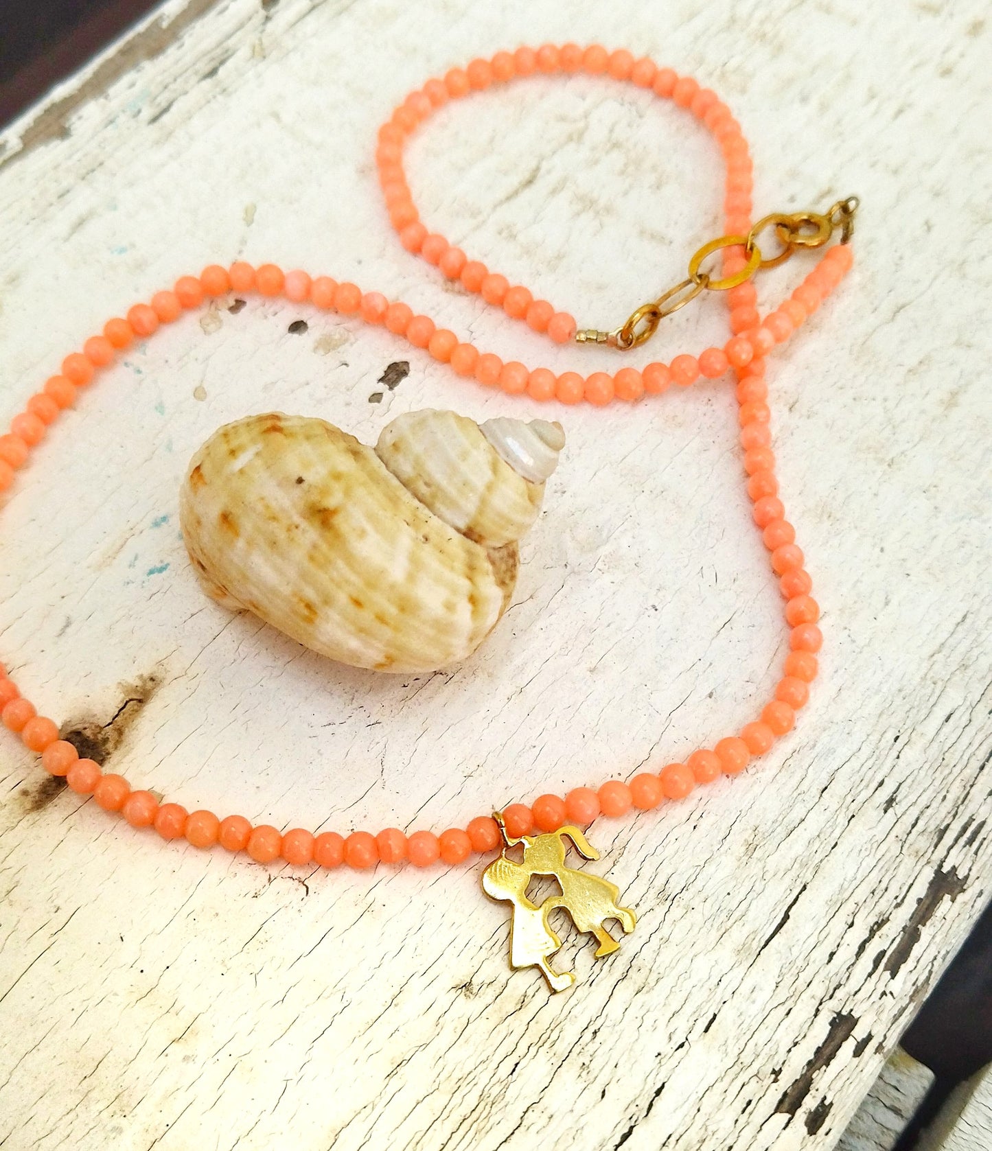 Beaded Gemstone Lovers Necklace, Cute 18k Gold Plated Silver Boy And Girl Charm In Tiny Beads Necklace