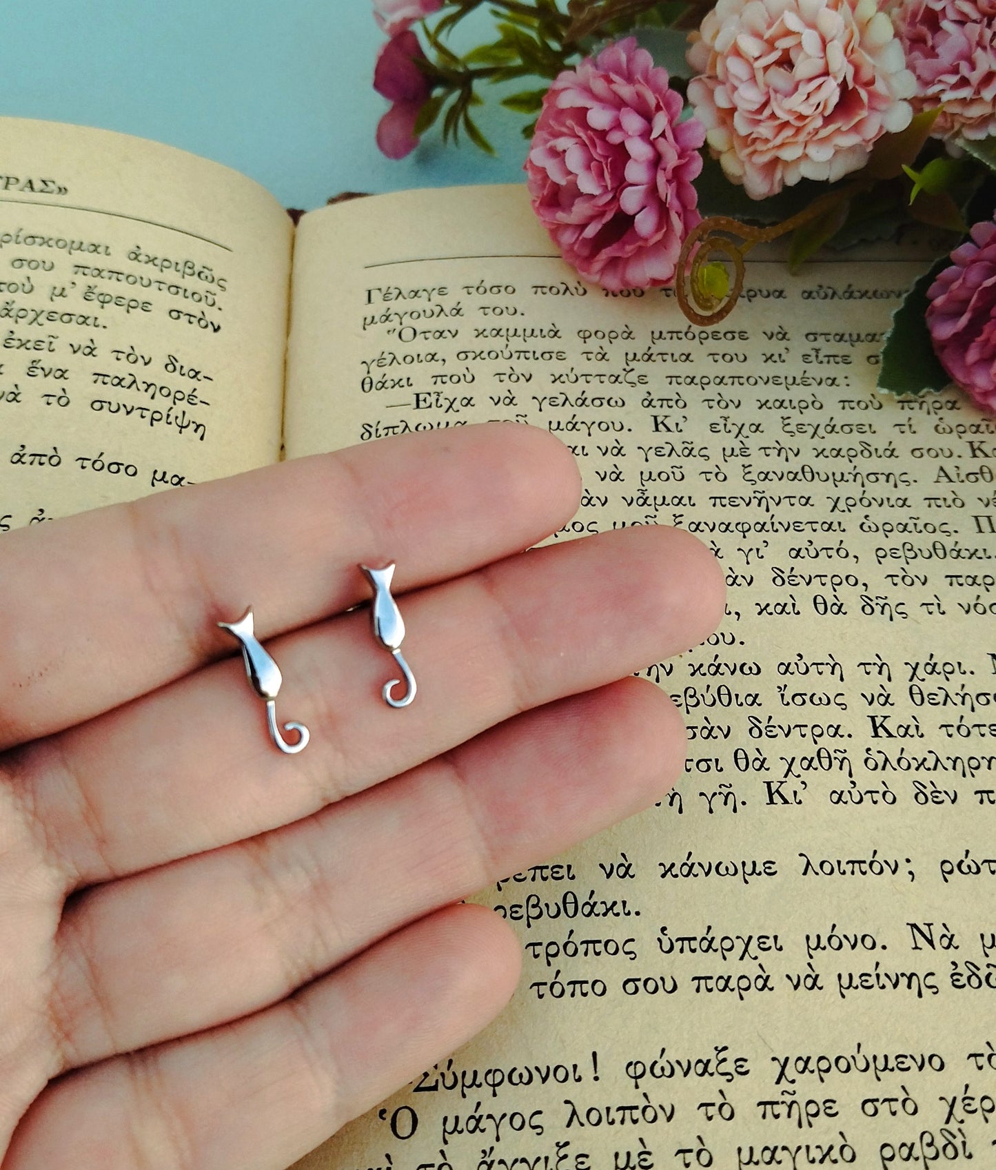 Silver Cat Stud Earrings / Save Stray Animals With Us