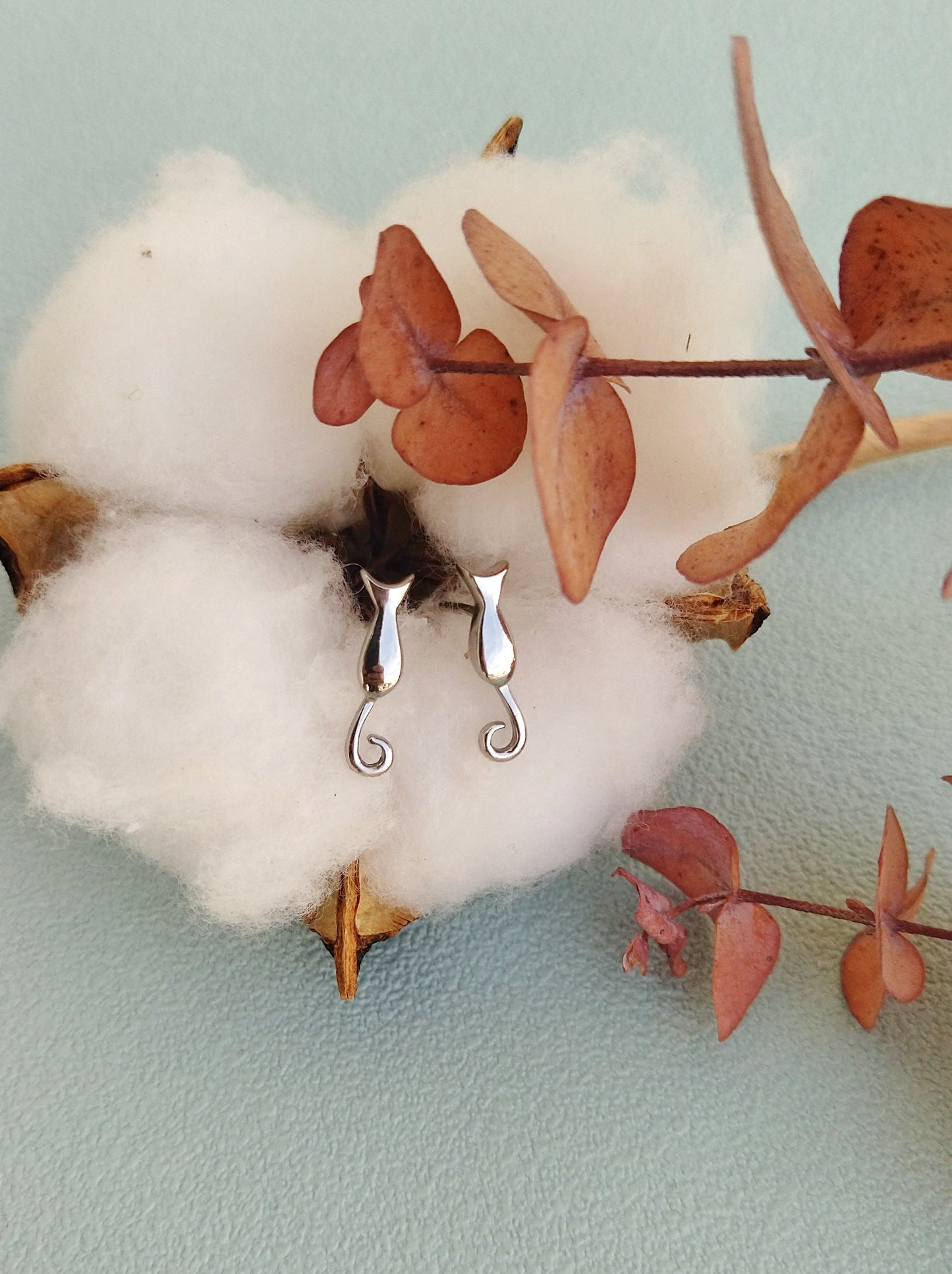 Silver Cat Stud Earrings / Save Stray Animals With Us