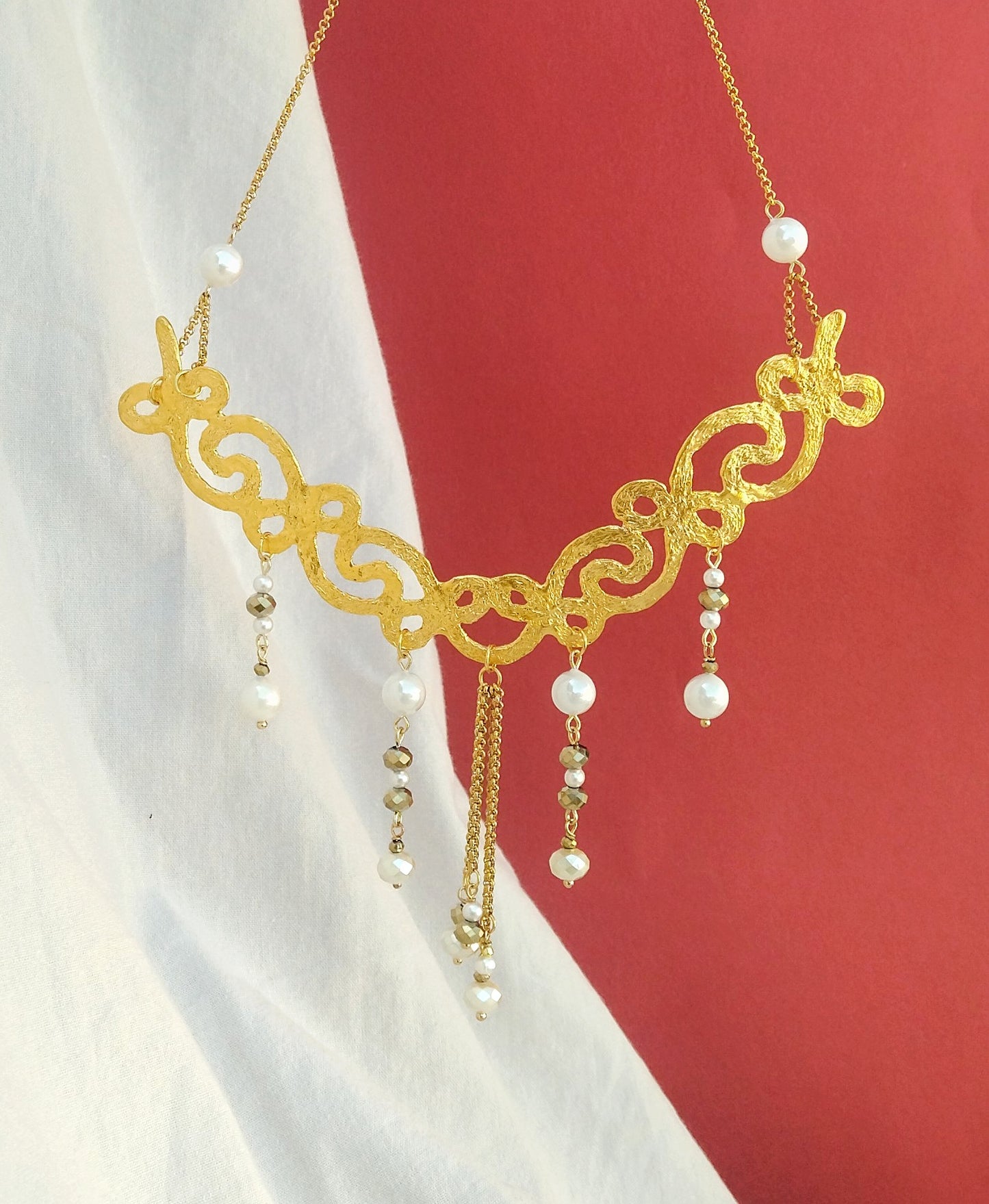 24k Gold Necklace, Wide Choker For Greek Goddess, Ethinc Bib Necklace