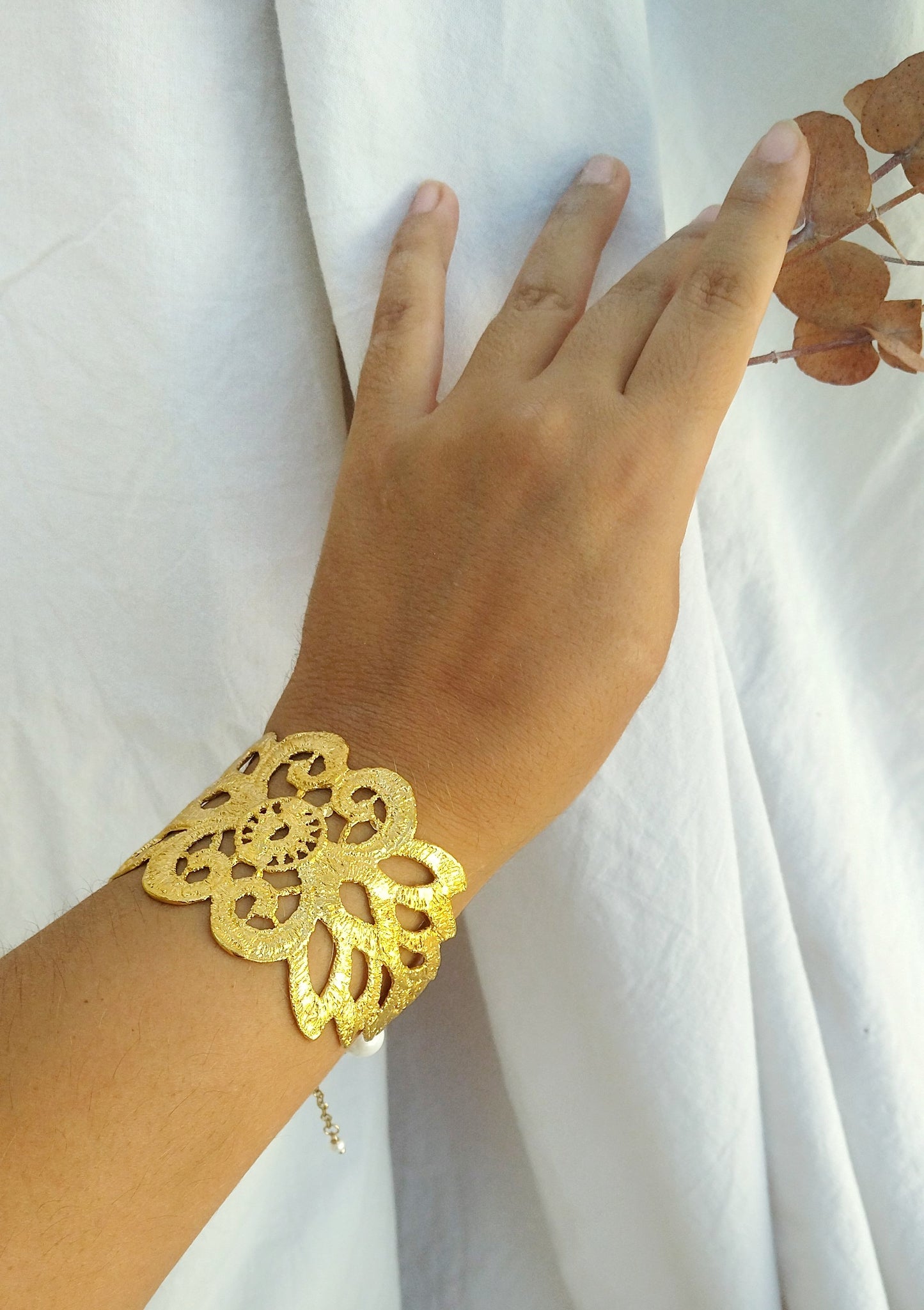 24k Gold Bracelet, Vintage Aesthetic Bangle Bracelet From Greek Folklore Needlecraft