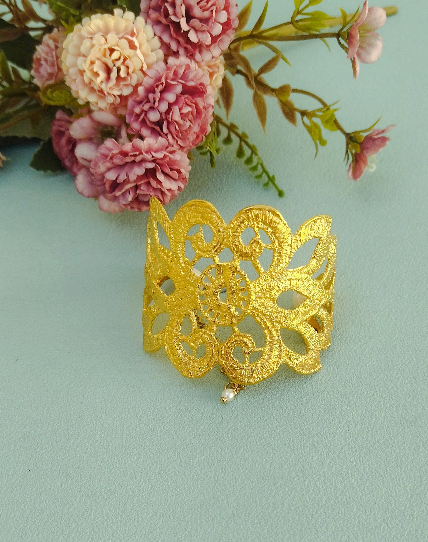 24k Gold Bracelet, Vintage Aesthetic Bangle Bracelet From Greek Folklore Needlecraft
