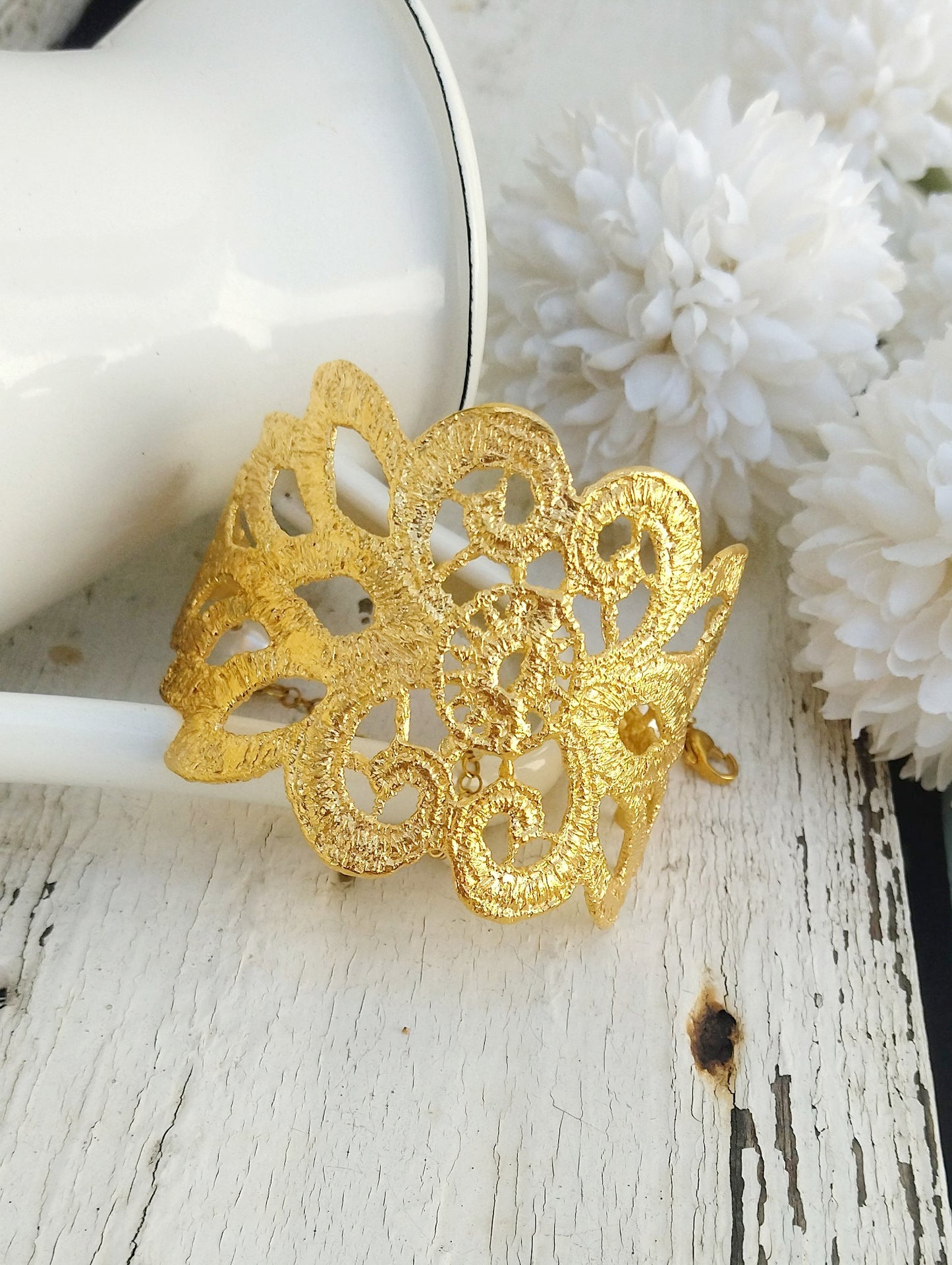 24k Gold Bracelet, Vintage Aesthetic Bangle Bracelet From Greek Folklore Needlecraft