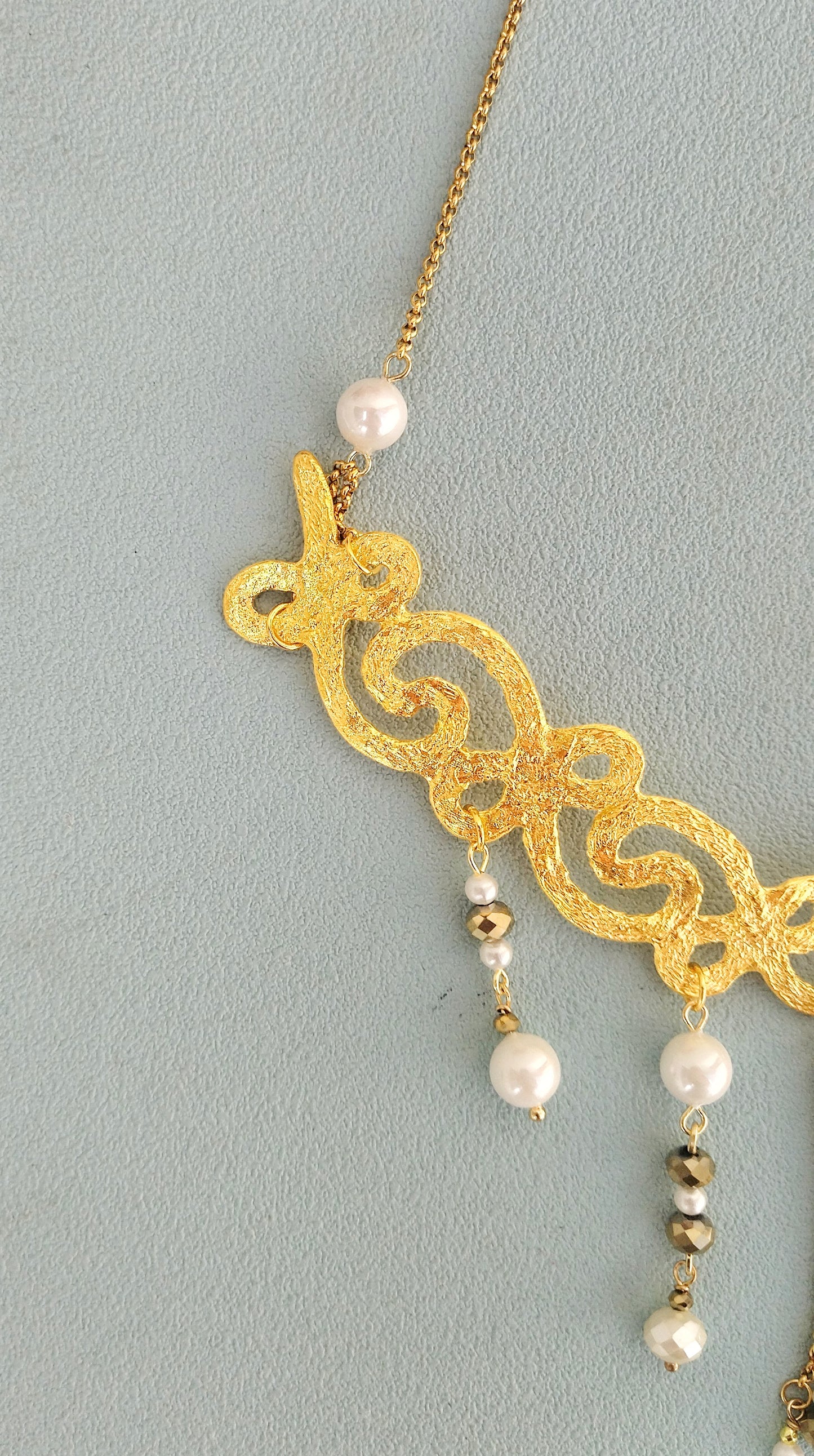 24k Gold Necklace, Wide Choker For Greek Goddess, Ethinc Bib Necklace
