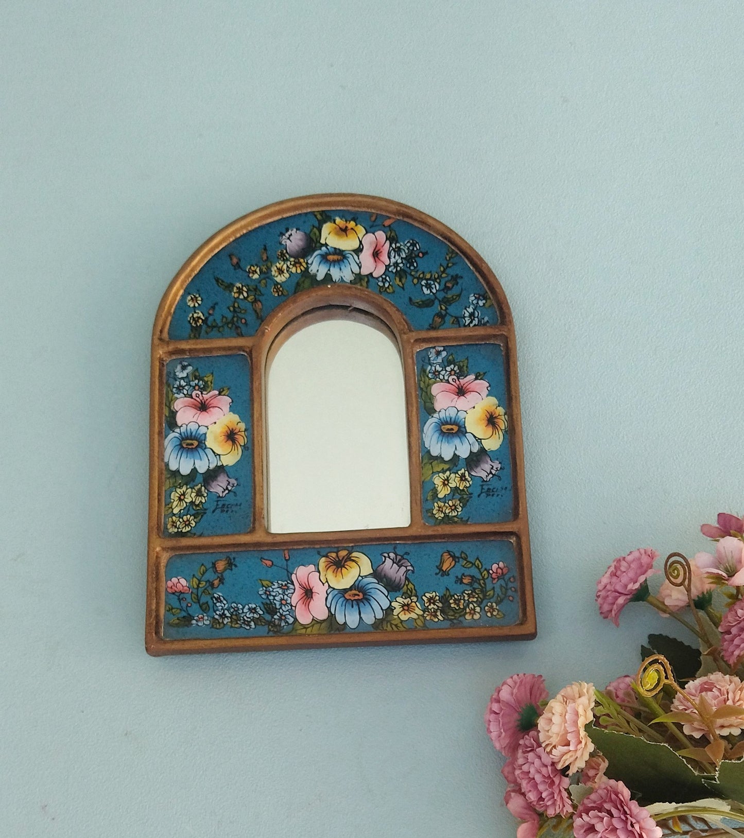 Small Stained Glass Wall Mirror, Stained Glass Accent Mirror
