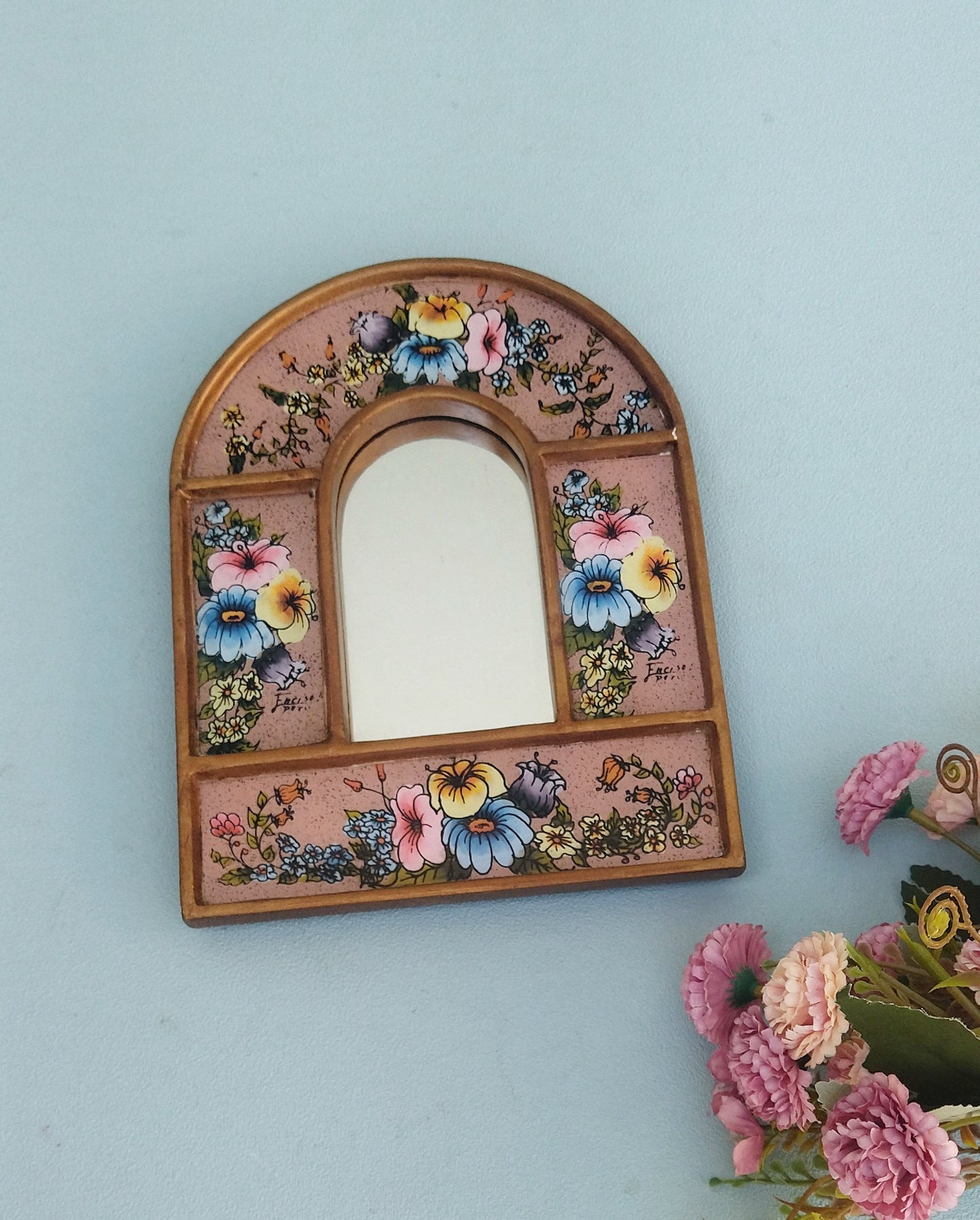 Small Stained Glass Wall Mirror, Stained Glass Accent Mirror