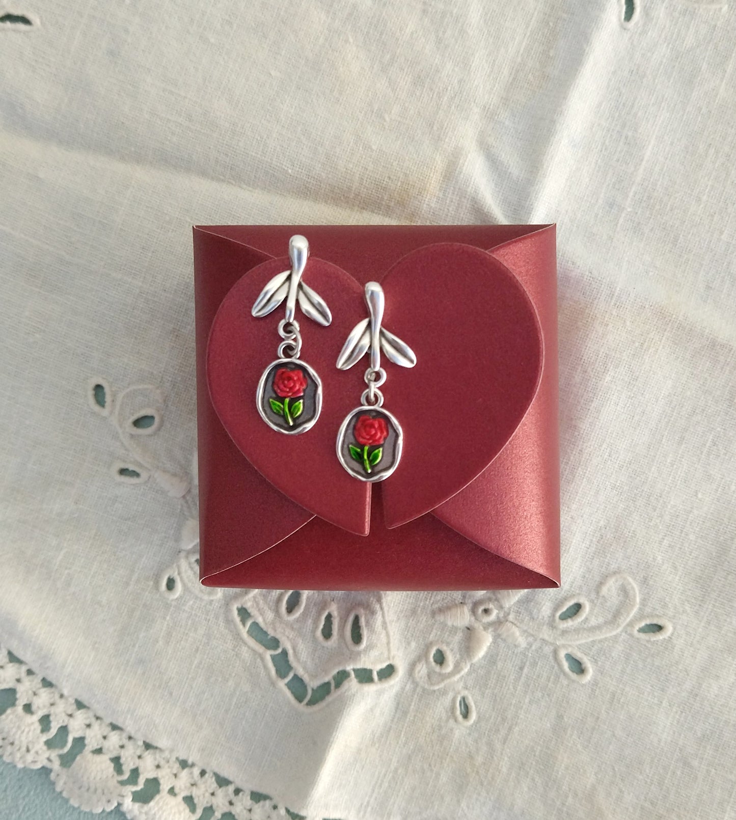 Beauty And the Beast Rose Flower Earrings