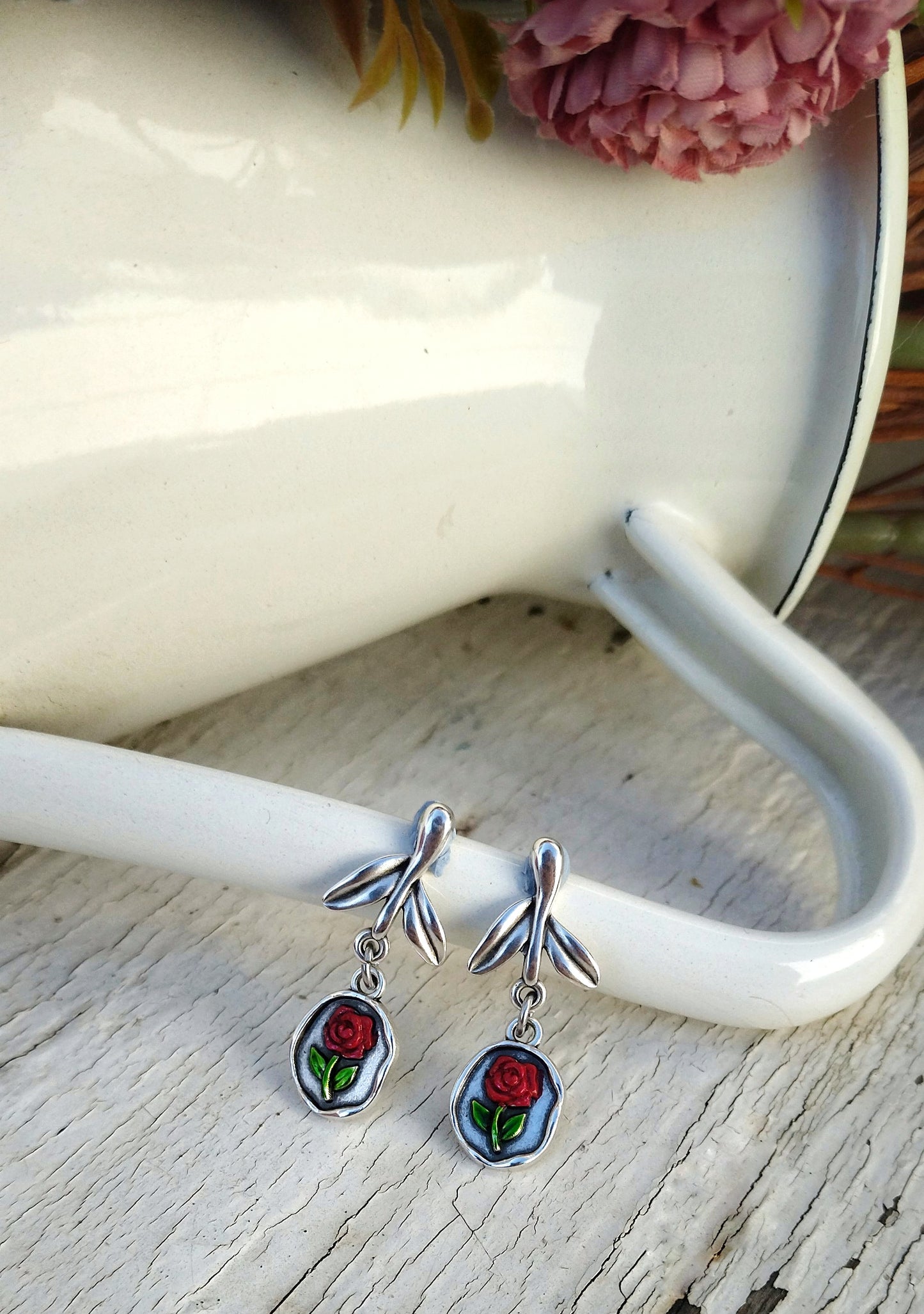 Beauty And the Beast Rose Flower Earrings