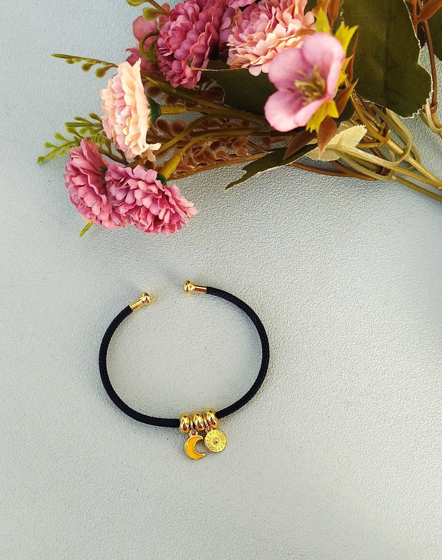 Personalized Crescent Moon Bangle Bracelet, Adjustable Layering Bracelet With Moon Phase