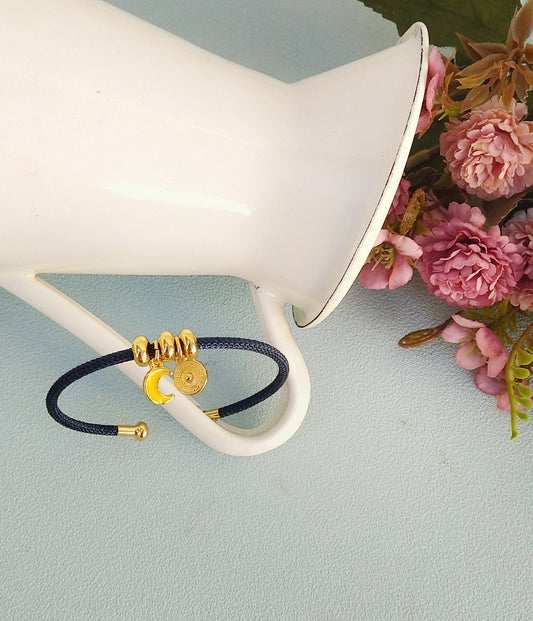 Personalized Crescent Moon Bangle Bracelet, Adjustable Layering Bracelet With Moon Phase