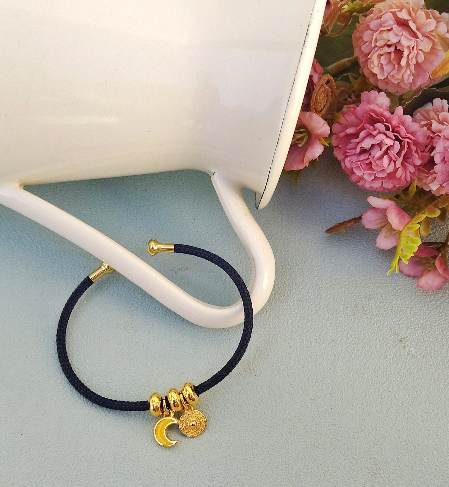 Personalized Crescent Moon Bangle Bracelet, Adjustable Layering Bracelet With Moon Phase