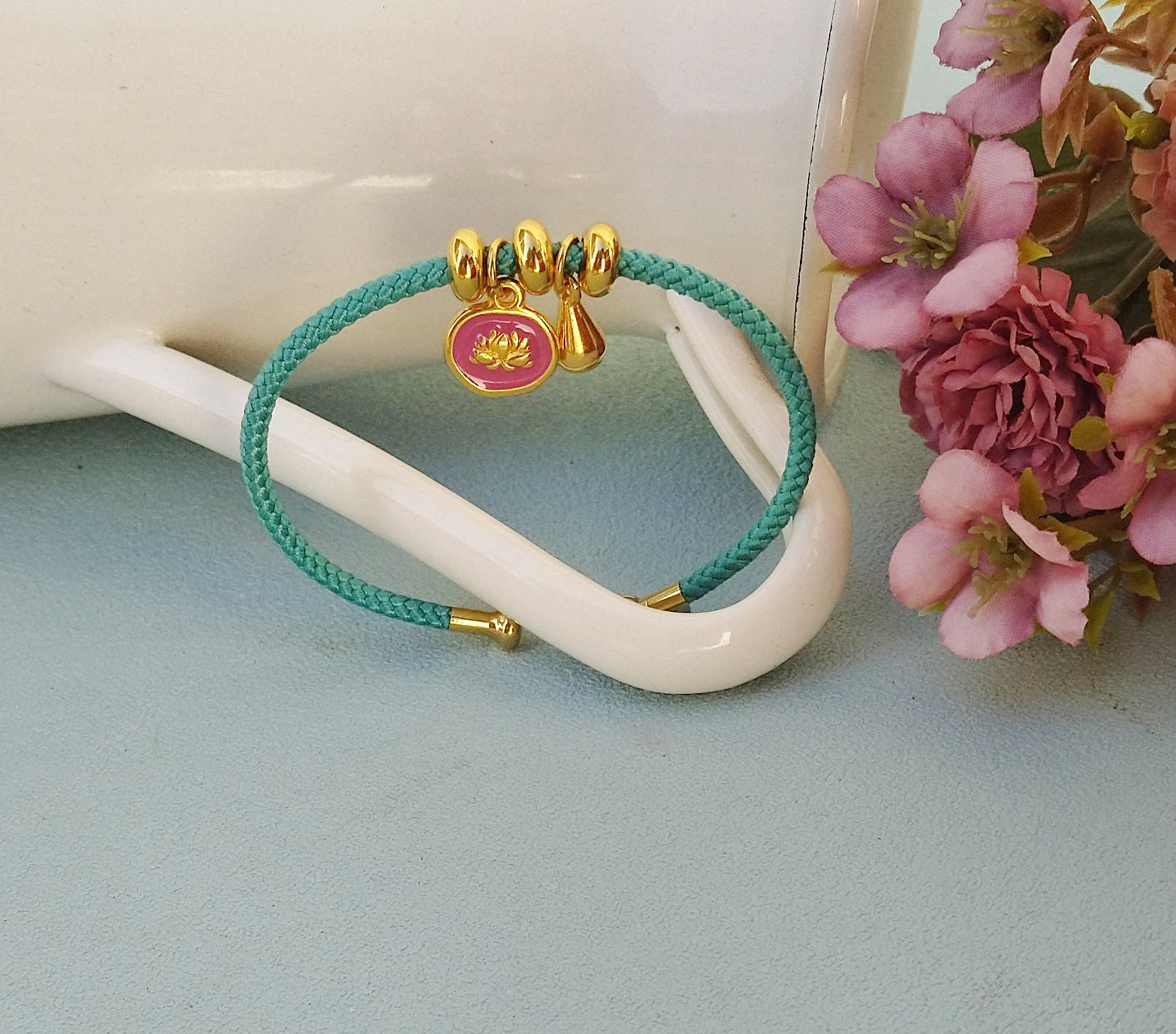 Personalized Lotus Flower Bangle Bracelet, July Birth Month Flower Jewelry Gift