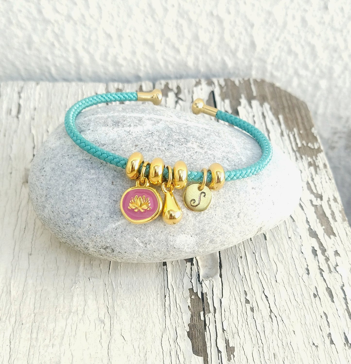 Personalized Lotus Flower Bangle Bracelet, July Birth Month Flower Jewelry Gift