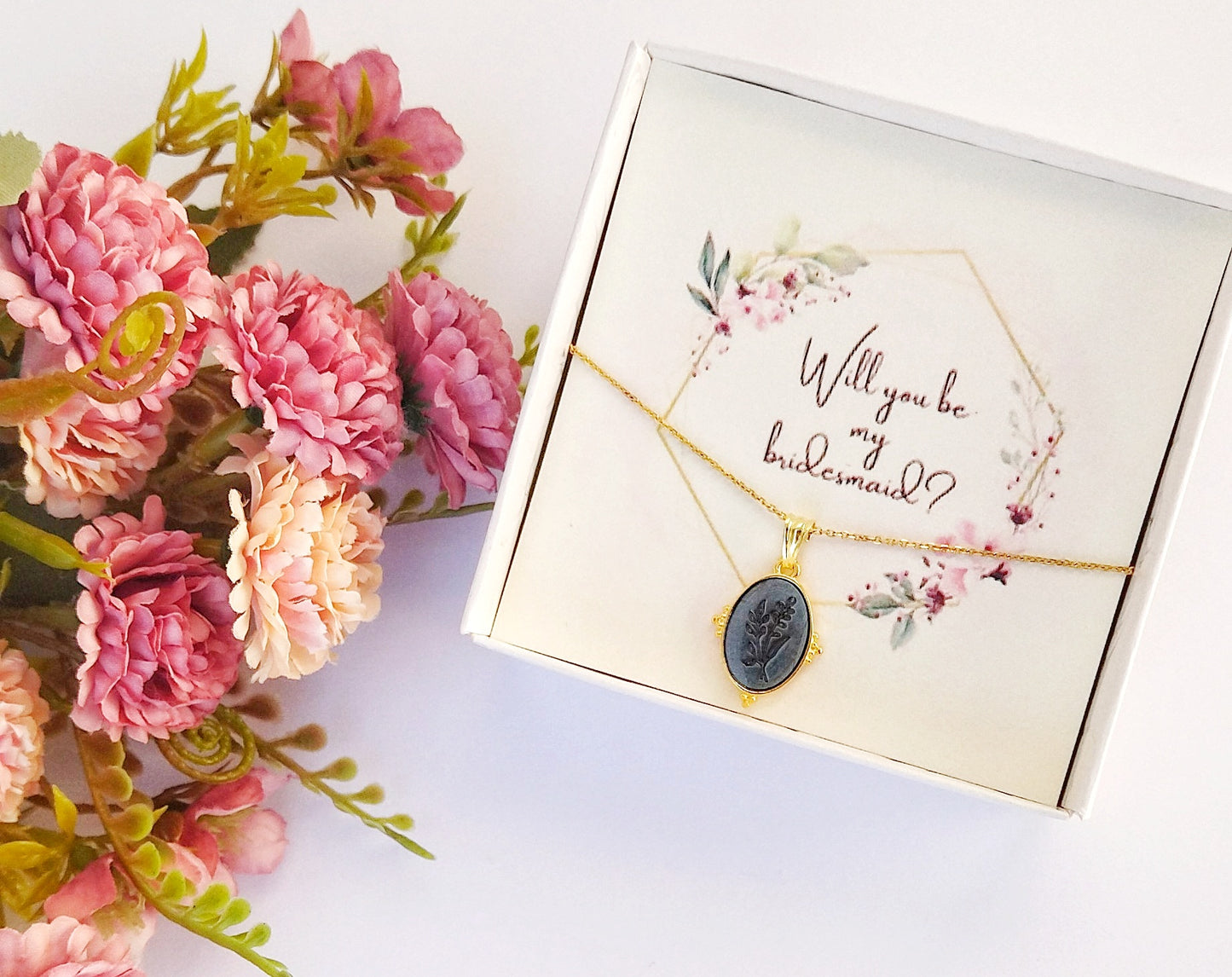 Will You Be My Bridesmaid Dainty Gold Flower Necklace, Personalized Floral Pendant For Boho Chic Wedding