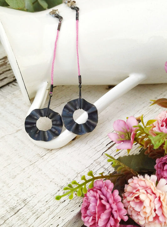 Oxidized Silver Contemporary Earrings, Twisted Long Earrings
