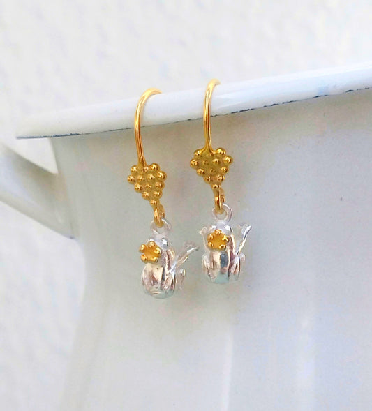 Prince Frog Gold Silver Dangle Earrings