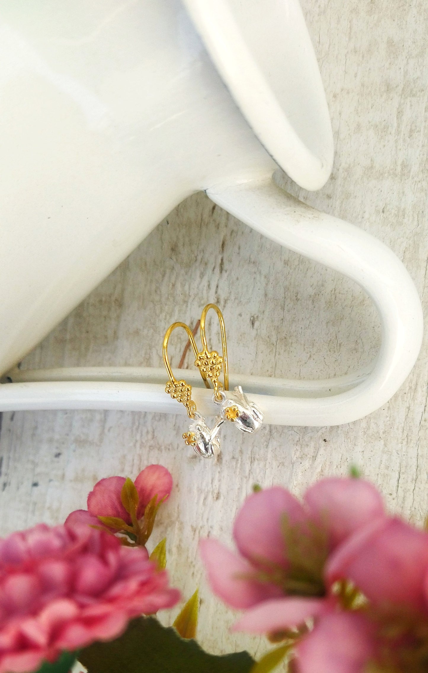 Prince Frog Gold Silver Dangle Earrings