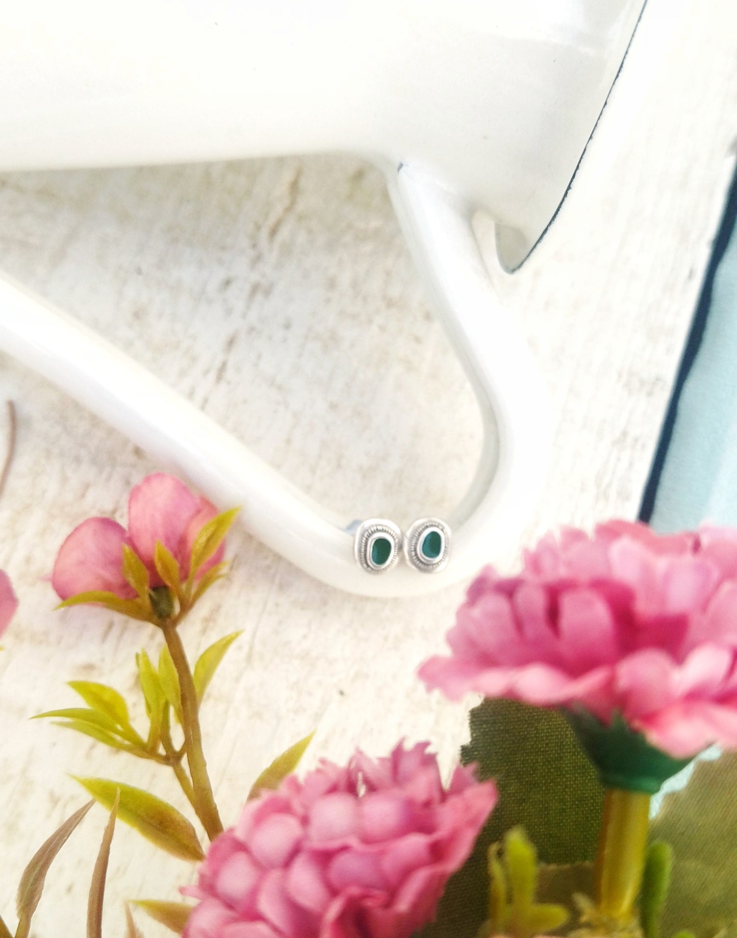 Emerald Green Enamel Tiny Stud Earrings