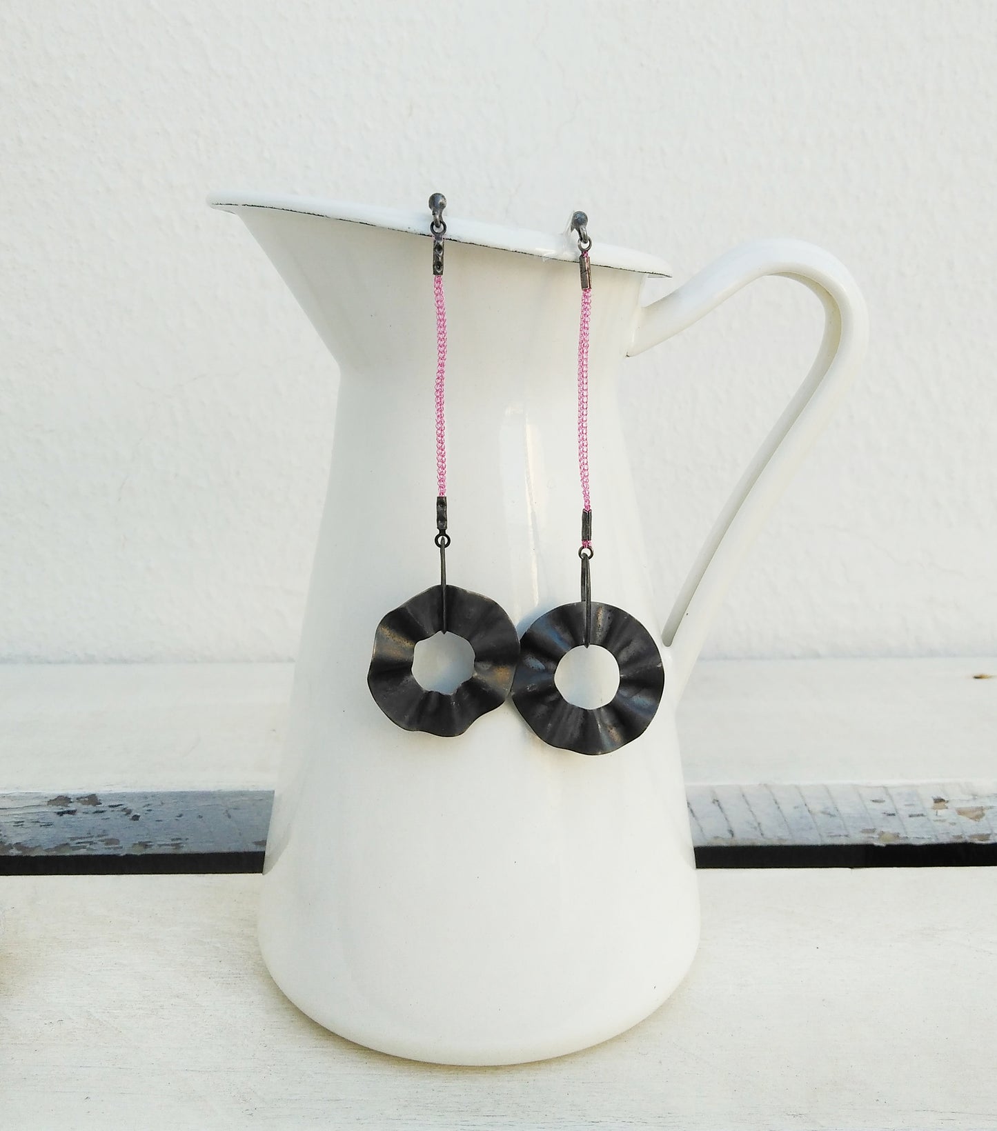 Oxidized Silver Contemporary Earrings, Twisted Long Earrings