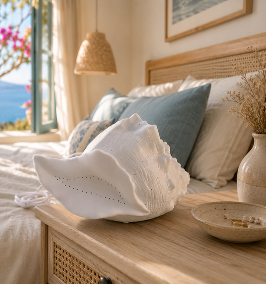 Porcelain Conch Shell Table Lamp, Ocean Theme Nursery Decor, Nautical Beach House Night Light