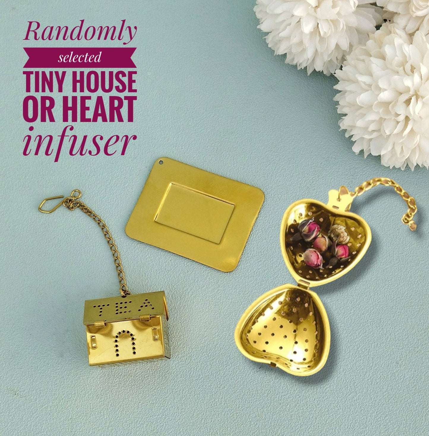 Tea Gift Box, White And Gold Ceramic Cup With Gold Spoon And Tea Infuser