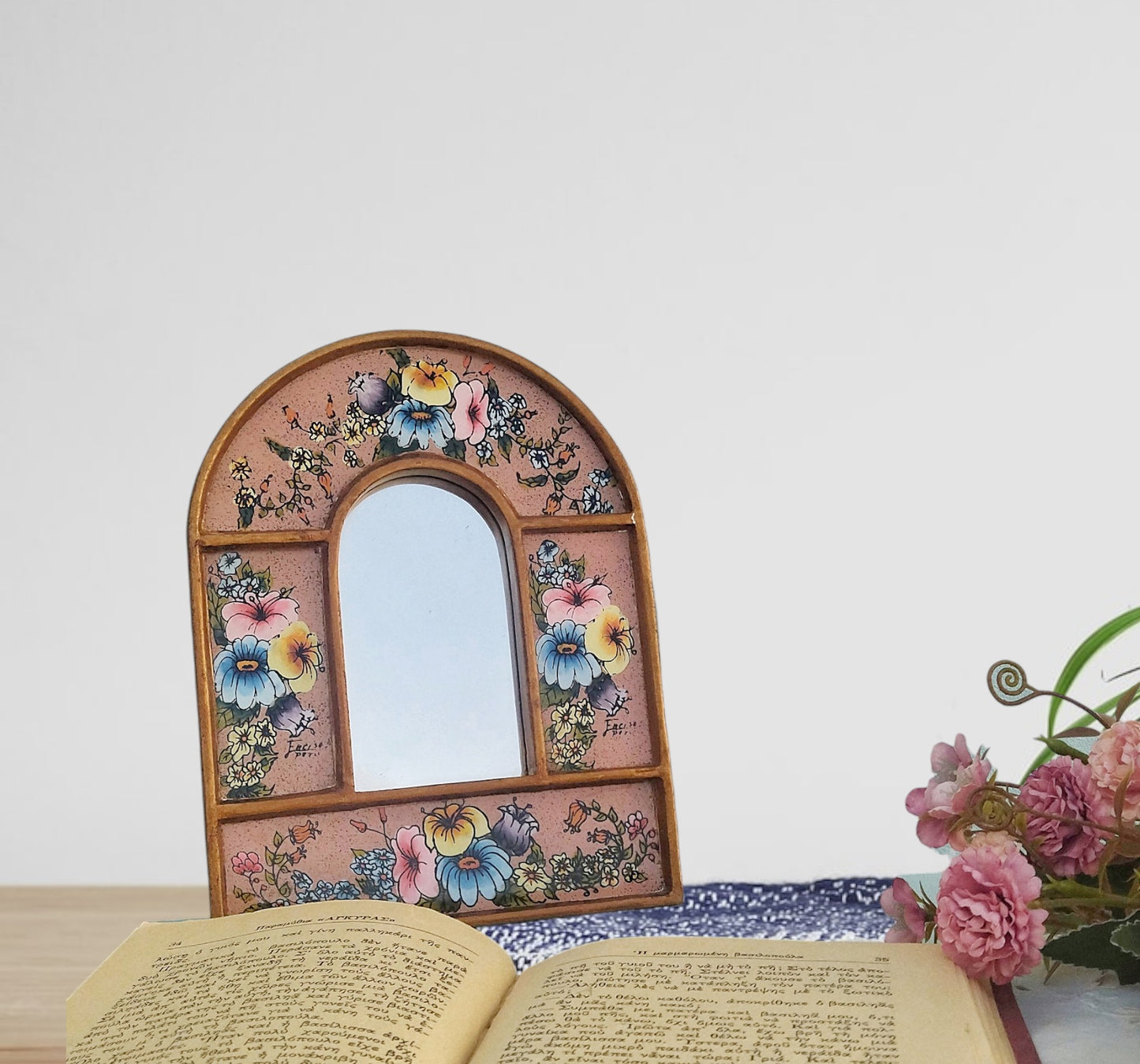 Small Stained Glass Wall Mirror, Stained Glass Accent Mirror