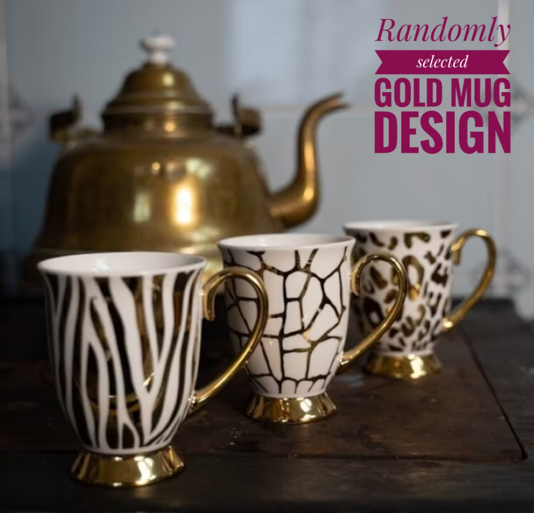 Tea Gift Box, White And Gold Ceramic Cup With Gold Spoon And Tea Infuser