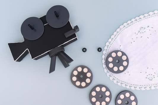 Vintage Film Movie Camera Coasters Holder with Set of 4 Ceramic Film Coasters, Filmmaker Gift Idea