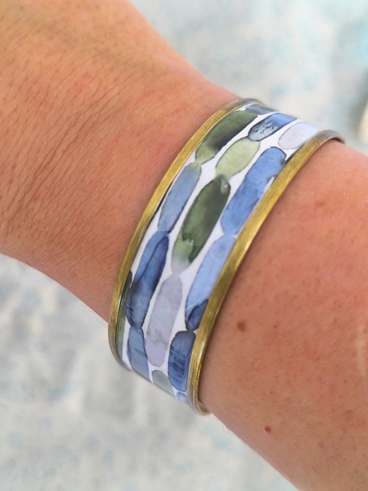 Bangle Bracelet with Greenery Mediterranean Tiles Pattern