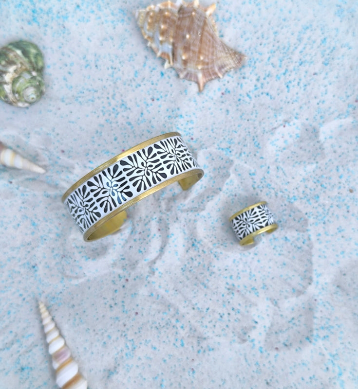 Open Bracelet with Geometric Tiles Pattern
