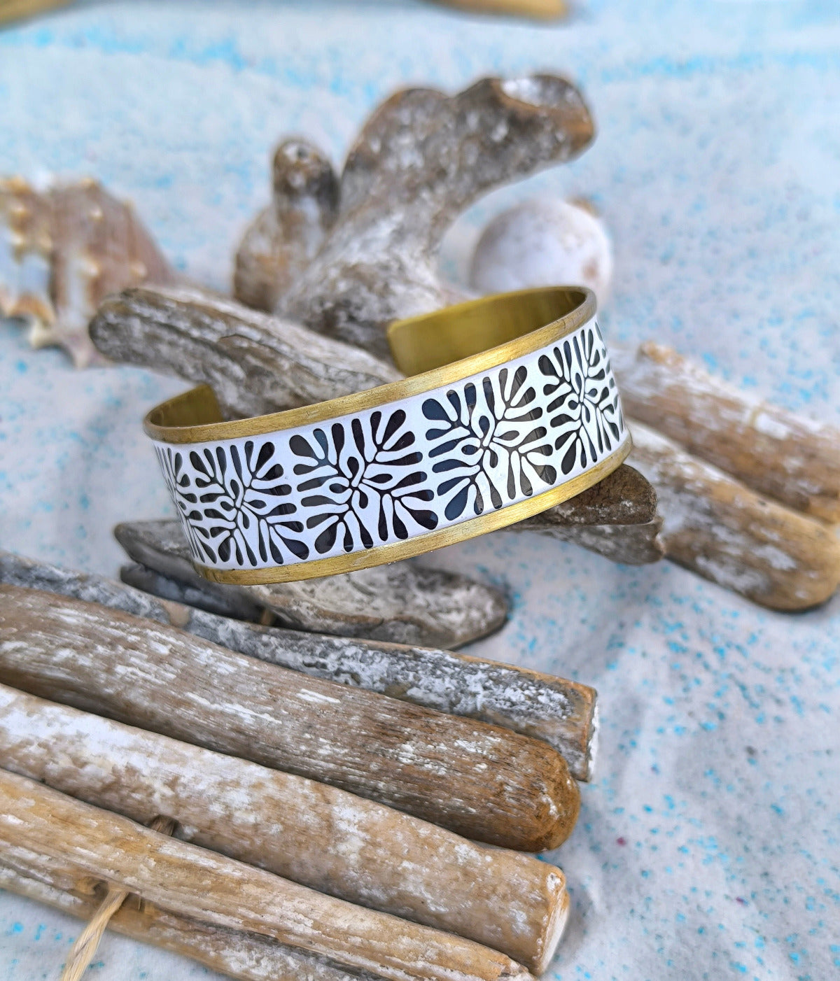 Open Bracelet with Geometric Tiles Pattern