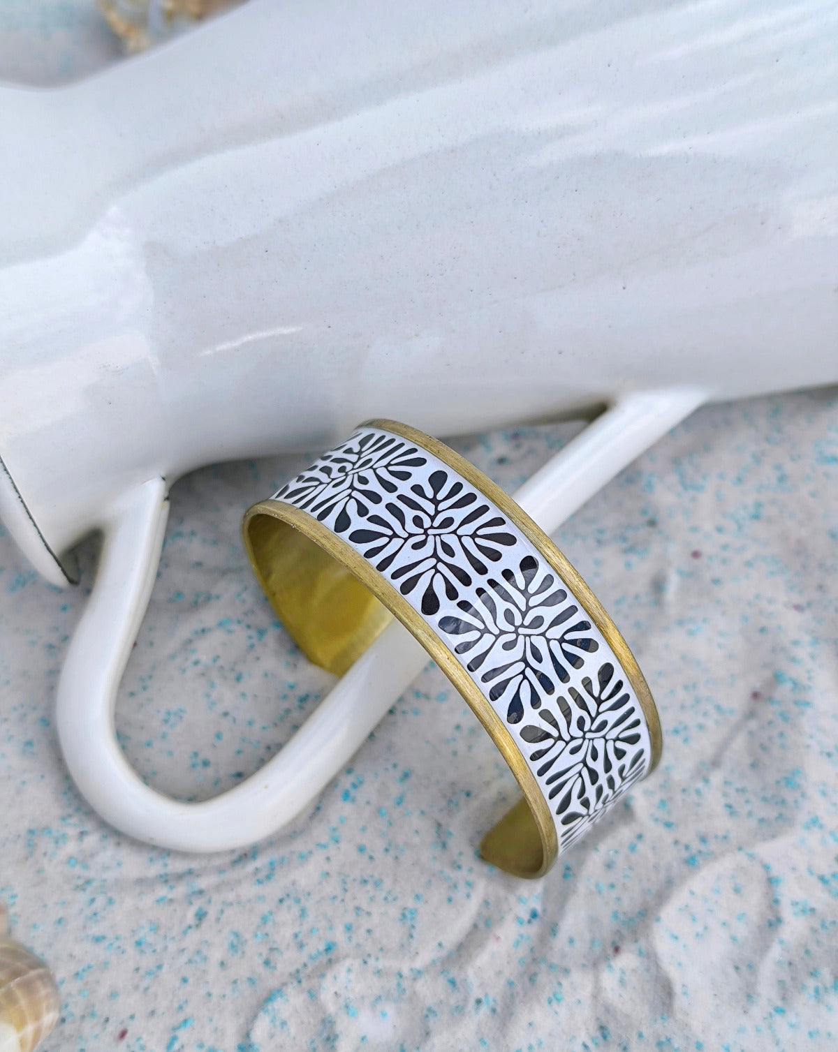 Open Bracelet with Geometric Tiles Pattern