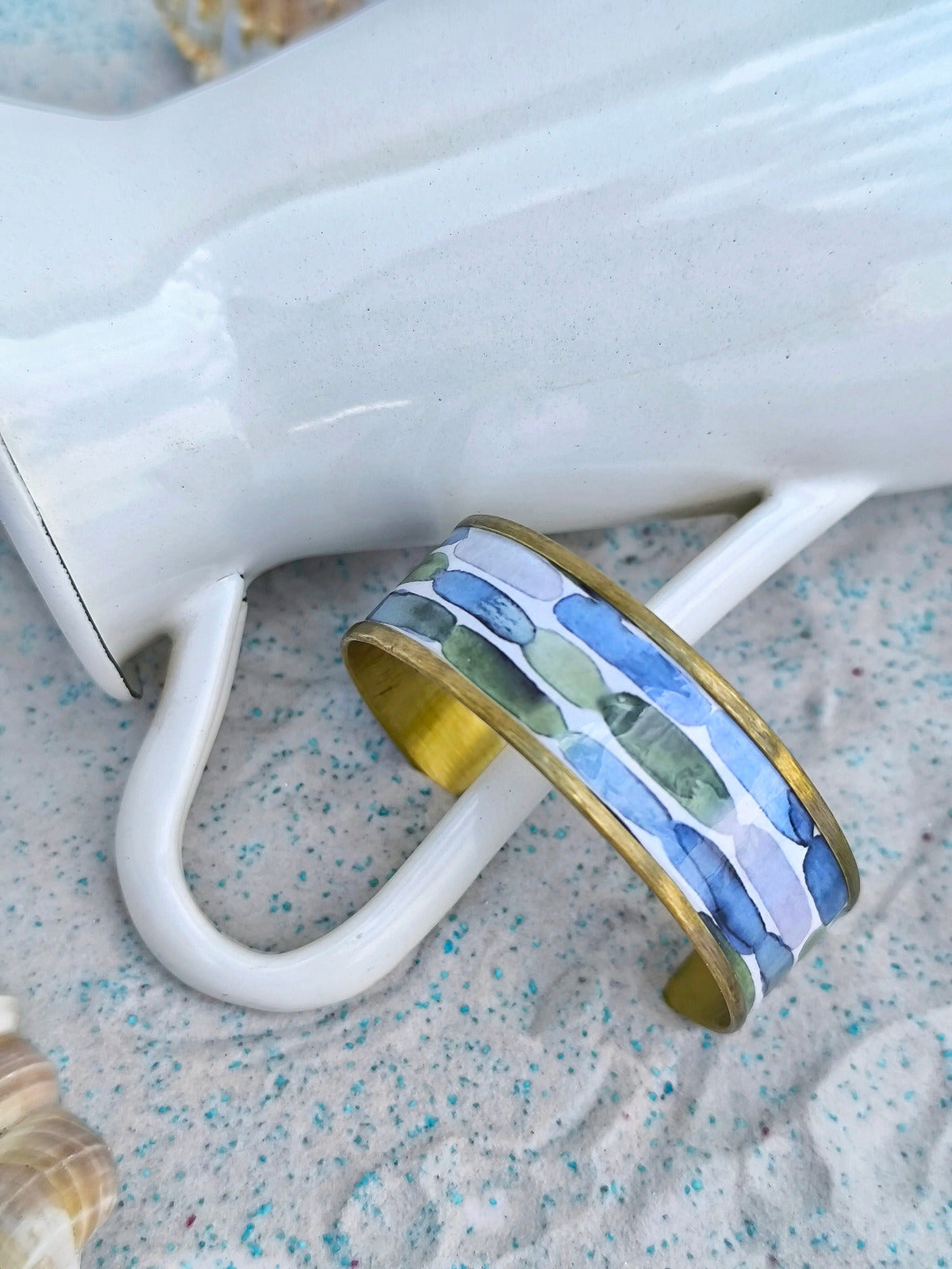 Bangle Bracelet with Greenery Mediterranean Tiles Pattern