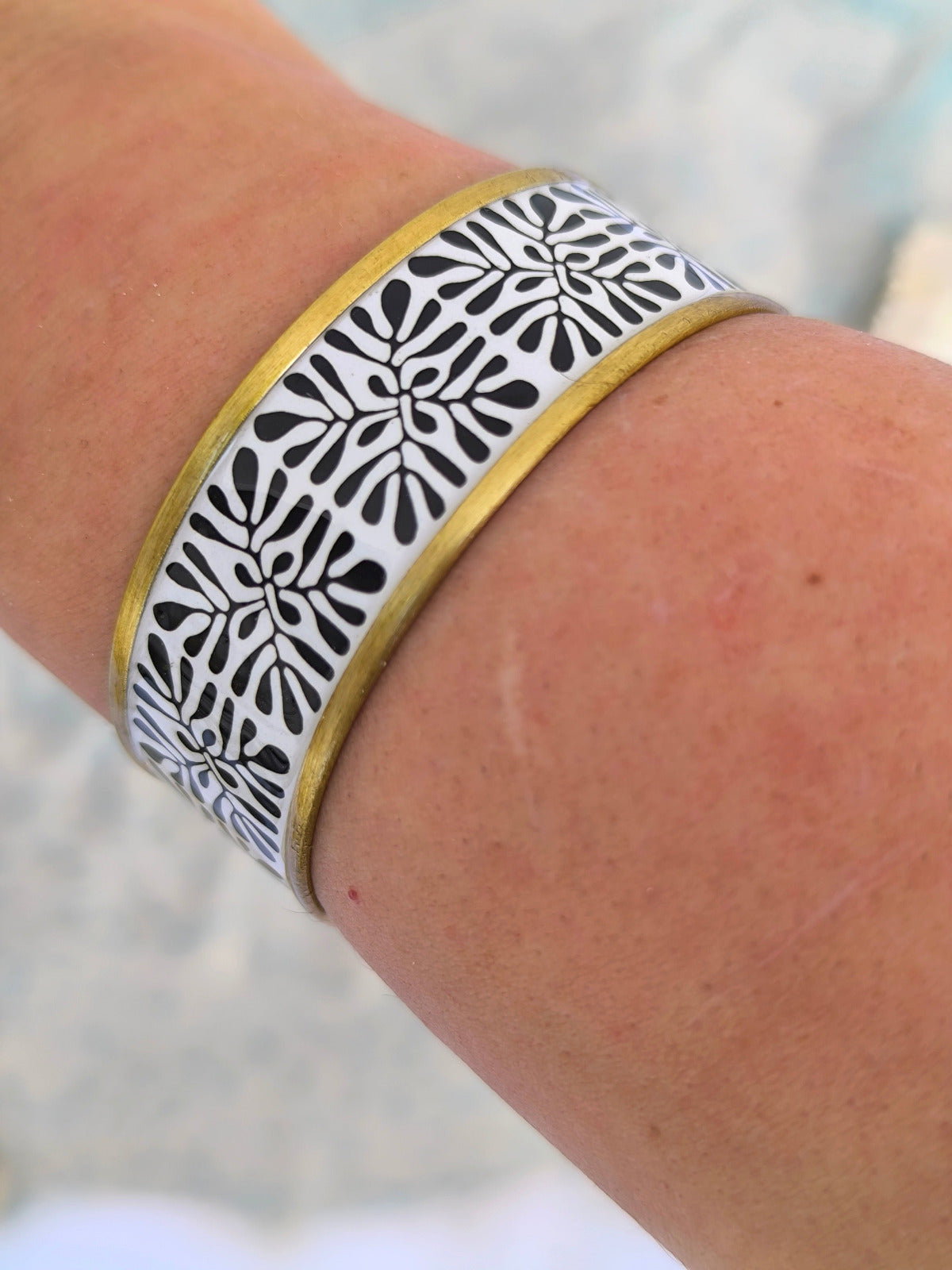 Open Bracelet with Geometric Tiles Pattern